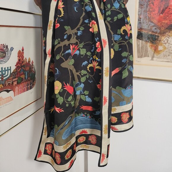 Moma Accessories - Vintage 100% Silk Scarf with Exotic Oriental Design on Black